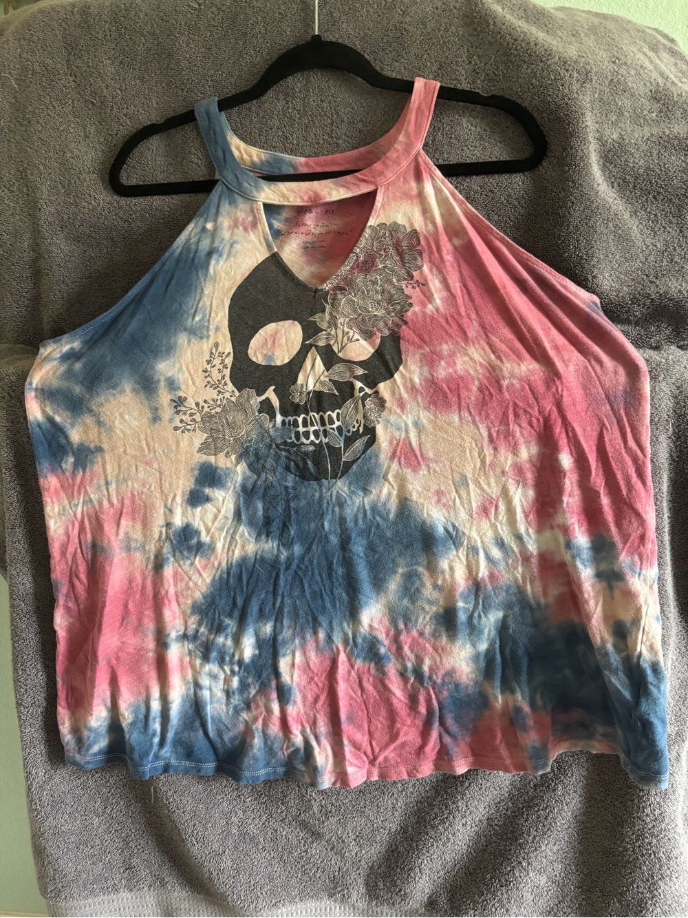 torrid Pink Blue Tie-Dye Skull Halter Tank Top